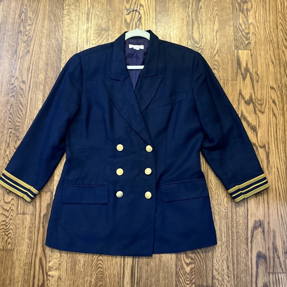 VTG Brooks Brothers Double Breasted Linen Nautical Blue Blazer Size 10 - Picture 4 of 11